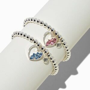 Claire’s Best Friends Gem Heart Charm Beaded Stretch Bracelets 2 Pack